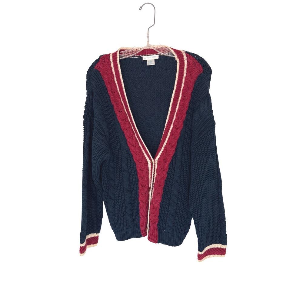 Jamie Scott Cardigan‎ Blue Cable Knit Button Up Tennis Preppy Academia Medium